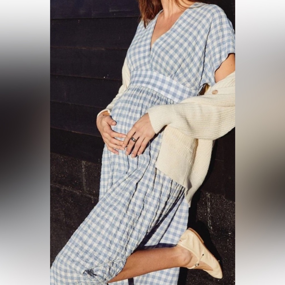 Hatch Sky Blue and White Check Midi Dress
